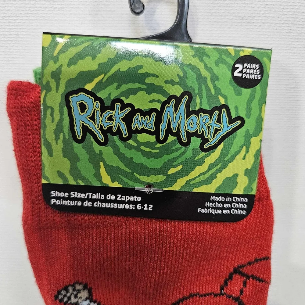 Rick‎ And Morty Christmas Socks 2 Pair Red And Green Fits Shoe Size 6-12